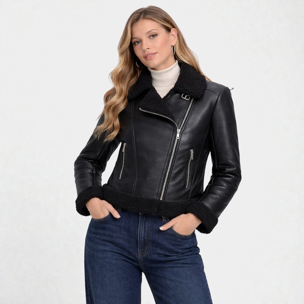 The Noir Rebel Vegan Shearling Moto Jacket (NWT)